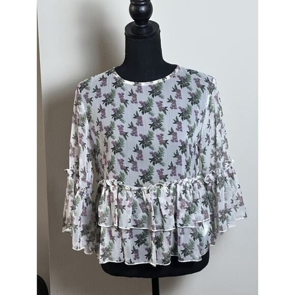 Buffalo David Bitton Women's Floral Print Top Size S Boho Flare Sleeve Top - Picture 15 of 16